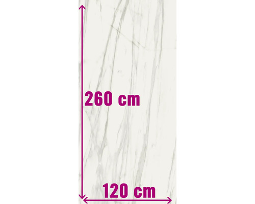 XXL Feinsteinzeug Wand- und Bodenfliese Macael white poliert grau 120x260 cm 7 mm