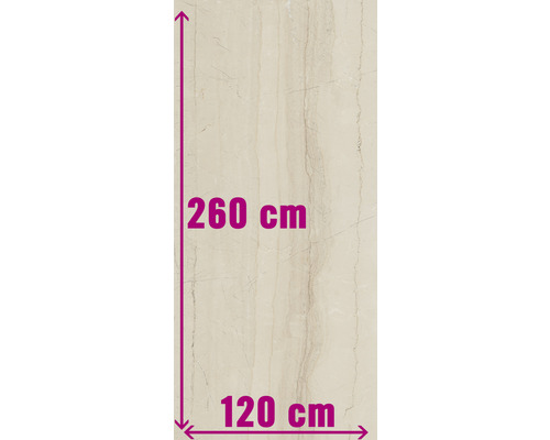 XXL Feinsteinzeug Wand- und Bodenfliese Living cream poliert beige 120x260 cm 7 mm