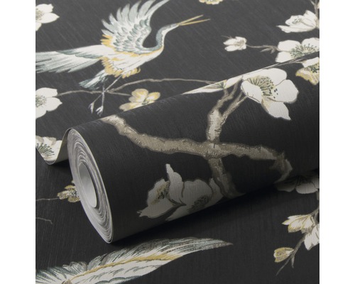 Tapetenrolle mit Kranich- und Blütenmuster