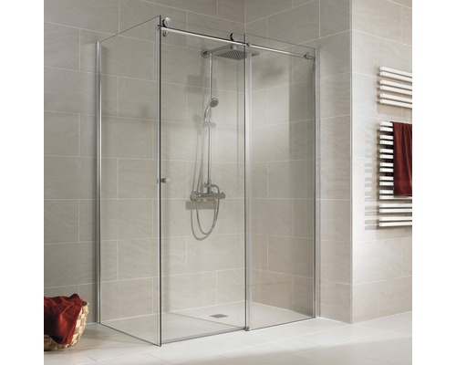 Porte coulissante avec paroi latérale Schulte MasterClass verre véritable 1200 x 800 mm trasparent clair aspect chrome