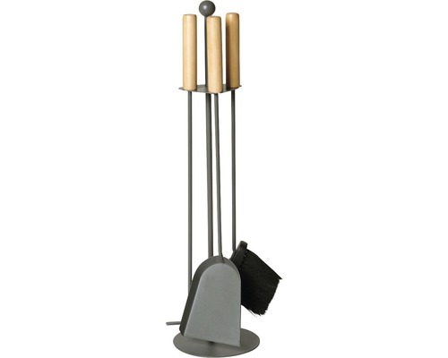 Accessoires pour cheminée Lienbacher Métal anthracite verni comprenant balai pelle tisonnier Serviteur de cheminée avec pelle, balai, tisonnier et support