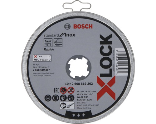 Bosch Disque à tronçonner boîte de 10 Ø 125x22,23x1 mm Standard for Inox, fixation X-LOCK