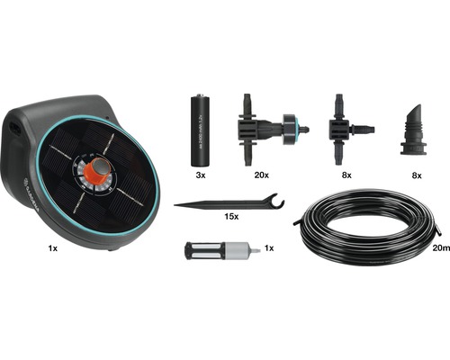 Kit d''arrosage de vacances Gardena avec ordinateur d''arrosage, piles, goutteurs, raccords et tuyau