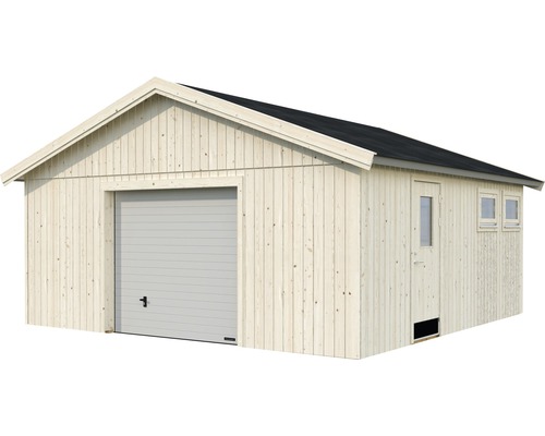 Garage en bois avec porte de garage et porte latérale