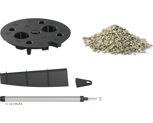 Kit d''accessoires pour bacs à plantes composé d''un insert de plantation, d''un fond de séparation, d''un indicateur de niveau d''eau et de billes d''argile