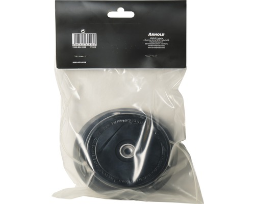 Logo Arnold. Roue de tondeuse à gazon dans un emballage plastique.