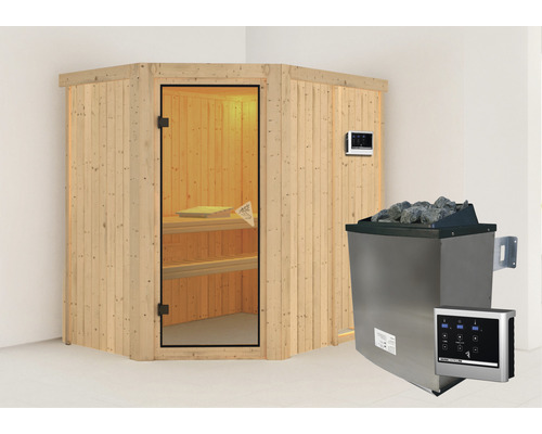 Sauna modulaire Karibu Carin avec poêle 9 kW et commande extérieure, sans couronne