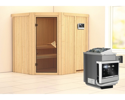 Sauna modulaire Karibu Siirinaa avec poêle 9 kW et commande extérieure, sans couronne