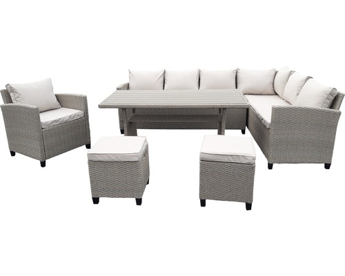 Set de meubles de jardin Madeira 6 sièges 18 pièces avec plateau de table bicolore en polywood