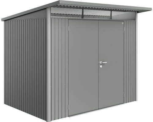 Abri de jardin biohort AvantGarde porte double T. A5 avec étagère et porte-outils 260 x 220 cm gris quartz-métallique