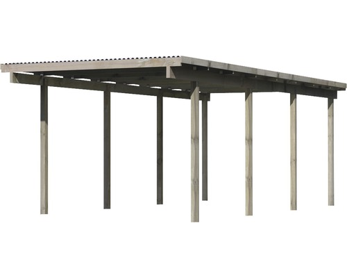 Holzcarport mit Flachdach und mehreren Stützpfosten