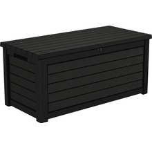 Coffre de jardin foncé pour ranger les outils et le mobilier de jardin
