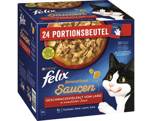 Felix Katzenfutter nass Sensations Sauce Land Multipack 24x85 g Felix Sensations Saucen Geschmacks-Vielfalt vom Land Katzennahrung, 24 Portionsbeutel