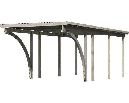 Carport en bois avec supports incurvés et toit