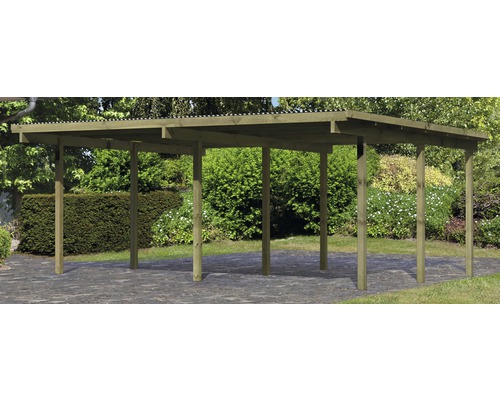 Doppelcarport Karibu Eco 1A PVC Platten ohne Beschläge, 527x387 cm kesseldruckimprägniert