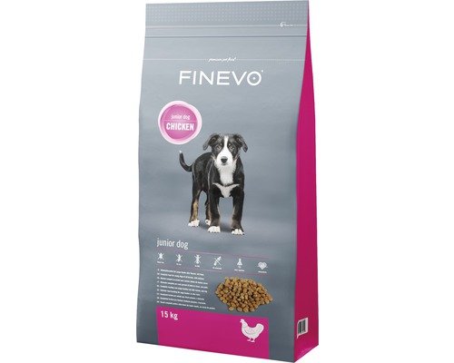 Hundefutter trocken FINEVO Junior Dog Huhn 15 kg Finevo Trockenfutter Junior Hund, 15 Kilogramm Packung mit Hühnchen