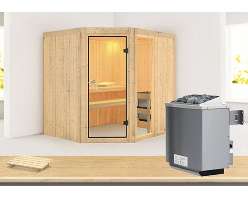 Sauna modulaire Karibu Siona 2 avec poêle 9 kW et commande intégrée, sans couronne