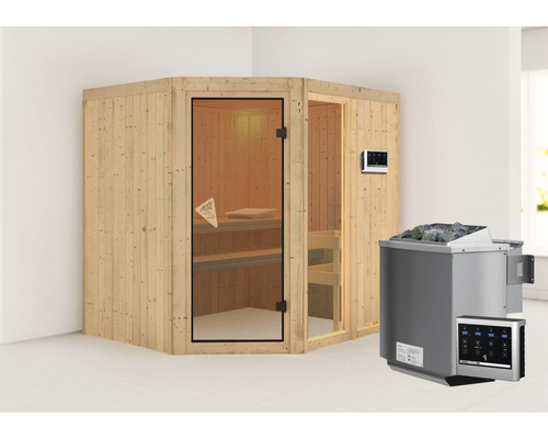 Sauna modulaire Karibu Siona 2 avec poêle Bio 9 kW et commande extérieure, sans couronne