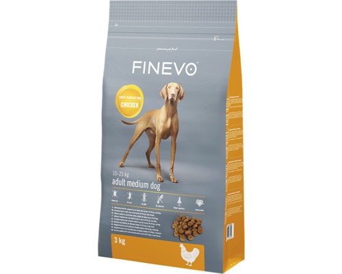 Hundefutter trocken FINEVO Adult Dog M Huhn 3 kg Finevo Hundetrockenfutter für ausgewachsene, mittelgroße Hunde mit Hühnchen, 3 Kilogramm