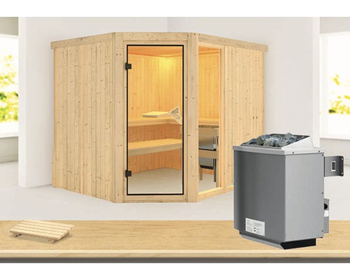 Sauna modulaire Karibu Siona 3 avec poêle 9 kW et commande intégrée, sans couronne