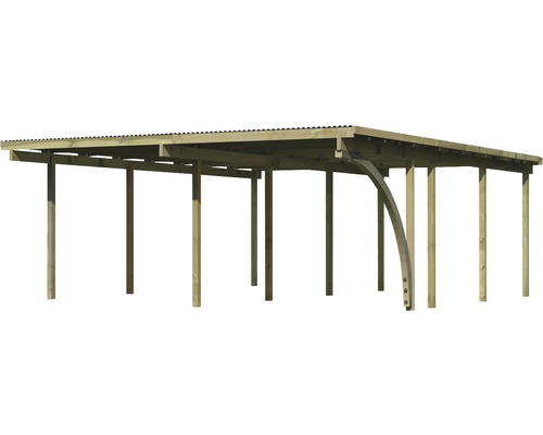 Holzcarport mit Flachdach und Holzpfosten