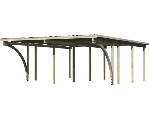 Holzcarport mit Dach und mehreren Stützpfeilern
