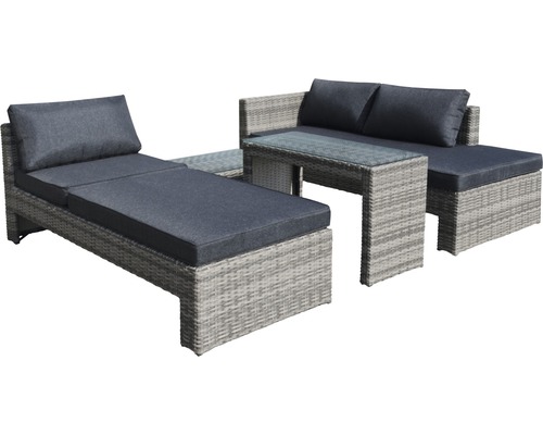 Gartenmöbelset mit Lounge, Tisch und Liege aus Polyrattan