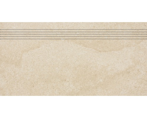 Stufenfliese Udine Beige unglasiert 30 x 60 cm Fliesen-Treppenstufe mit vier Rillen
