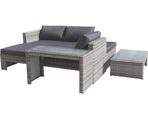 Gartensofa-Set aus Polyrattan mit Glasplatte