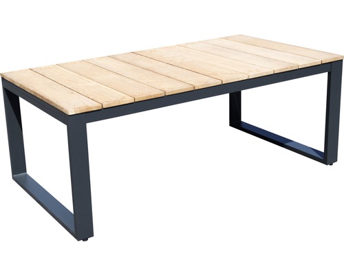 Gartentisch mit Holzplatte und Metallgestell