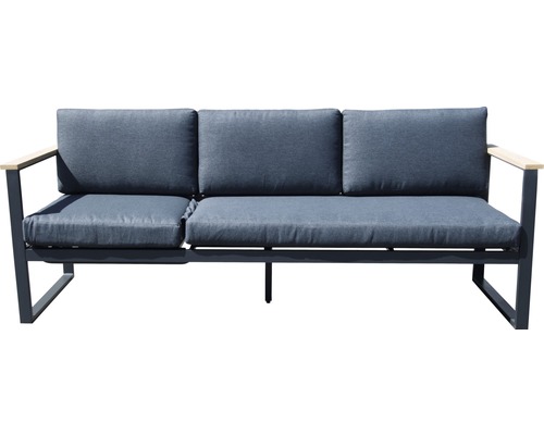Dreisitzer Gartensofa mit Polsterung und Holzarmlehnen