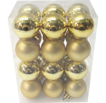 Verpackung goldfarbener Weihnachtskugeln