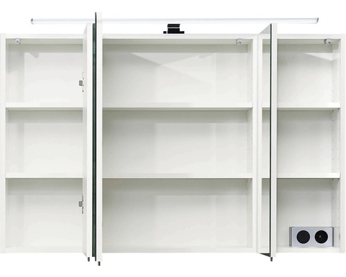 Armoire de toilette ouverte avec éclairage et étagères