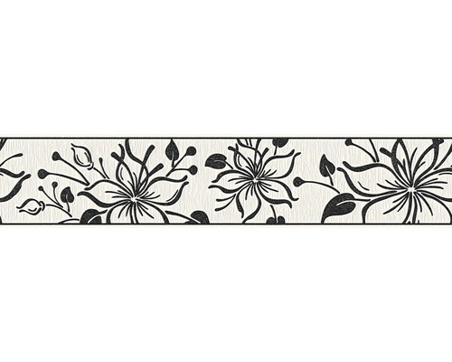 Frise autocollante 3466-29 Fleurs noir blanc avec paillettes 5 m x 13 cm