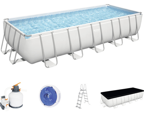 Kit piscine hors sol piscine tubulaire Bestway Power Steel™ rectangulaire 640x274x132 cm y compris groupe de filtration à sable gris