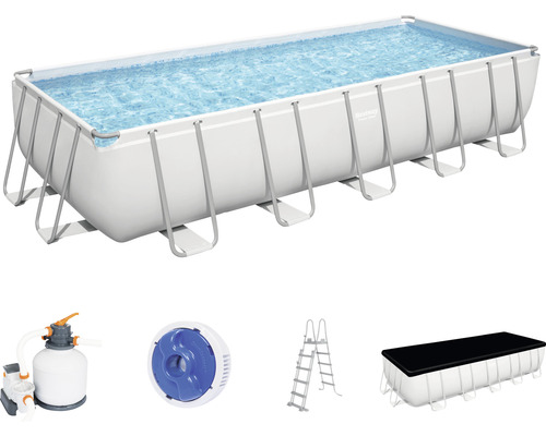 Aufstellpool Framepool-Set Bestway Power Steel™ eckig 640x274x132 cm inkl. Sandfilteranlage grau