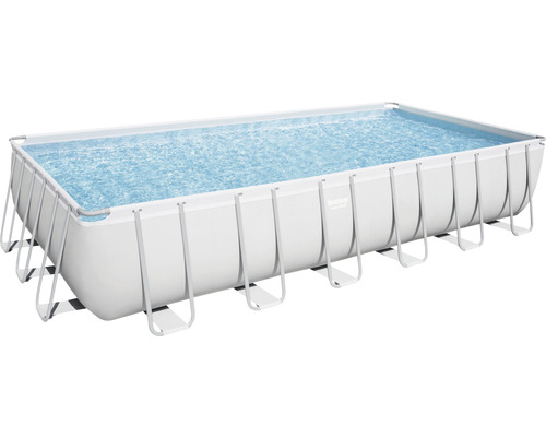Kit de piscine hors sol tubulaire Bestway Power Steel™ rectangulaire 732x366x132 cm avec groupe de filtration à sable, échelle et bâche de recouvrement gris