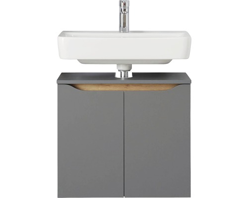 Waschtisch mit grauem Unterschrank und weissem Waschbecken