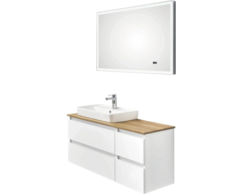 Meuble sous-lavabo avec vasque à poser et miroir lumineux pour la salle de bains