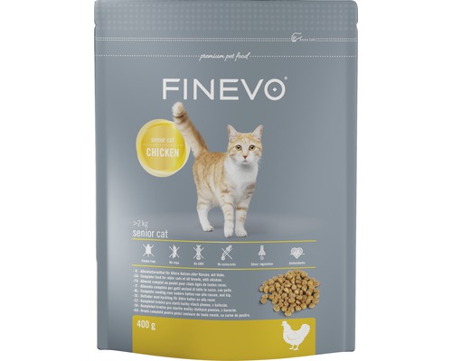 Croquettes pour chats Senior Cat FINEVO poulet 0,4 kg Aliment pour chat Finevo Senior Cat au poulet en sachet de 400 grammes