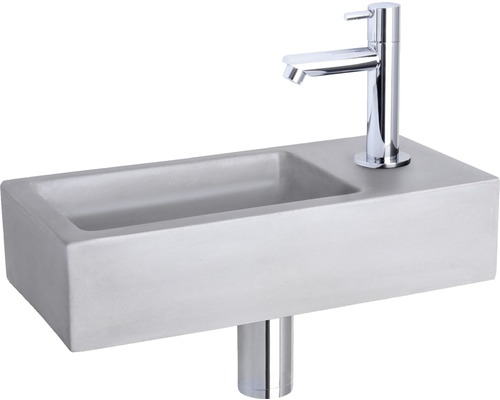 Lave-mains - Ensemble comprenant robinet de lave-mains chromé RAVO béton avec revêtement gris 35.5x18.5 cm
