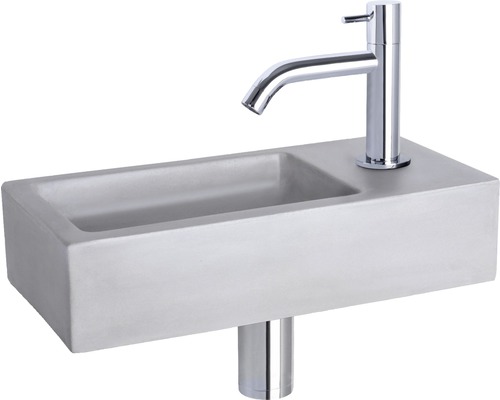 Lave-mains - Ensemble comprenant robinet de lave-mains chromé RAVO béton avec revêtement gris 38.5x18.5 cm