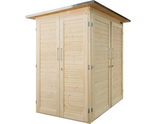 Holzschrank mit Doppeltüren und Metalldach für den Außenbereich