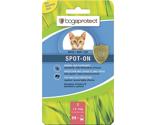 Protection contre les tiques et les puces bogaprotect SPOT-ON pour chats de 1,5 à 4 kg 3x0,7 ml