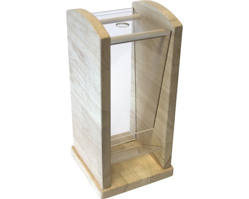 Distributeur de nourriture pour oiseaux en bois et plastique