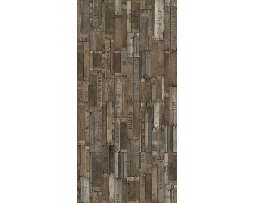 Tapete mit Holzplanken-Design und Schriftzügen