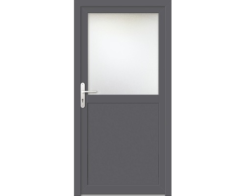 Porte de service plastique ProM02 880 x 2080 mm blanc/titane tirant gauche RC2 Porte grise avec insert en verre