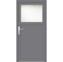 Porte d''entrée grise avec insert en verre et poignée de porte
