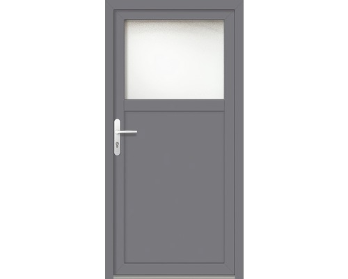 Porte de service plastique ProM01 980 x 2000 mm blanc/titane tirant gauche RC2 Porte d''entrée grise avec insert en verre et poignée de porte