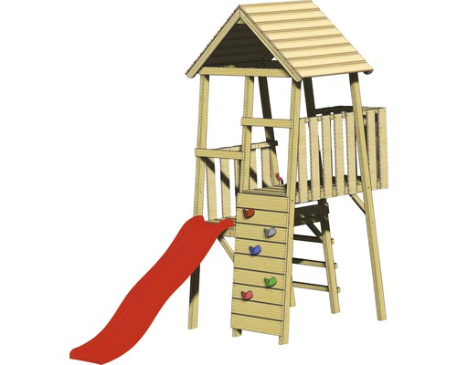 Spielturm mit Rutsche und Kletterwand für den Garten